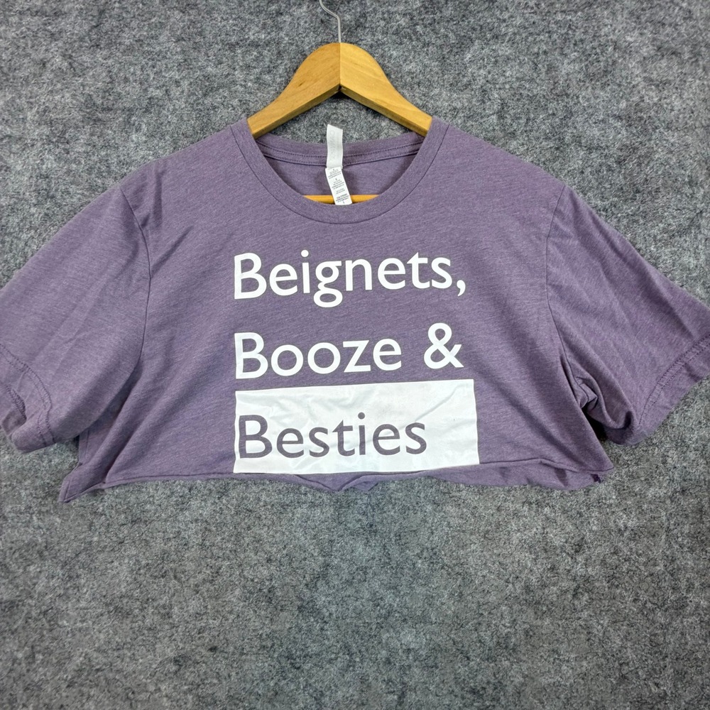 Bella + Canvas Crop Top Women Large Purple Beignets Booze Besties Graphic Tee